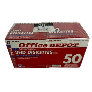 Sealed Office Depot 2HD Diskettes 3.5" 1.44MB IBM Formatted 50 Pack